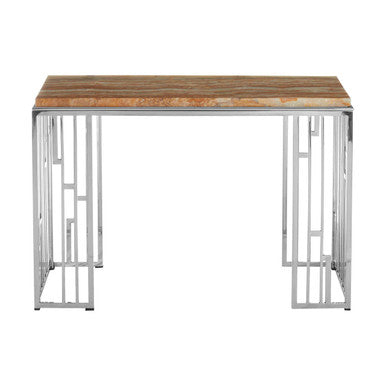 Relic Natural Onyx Stone and Silver Finish Console Table