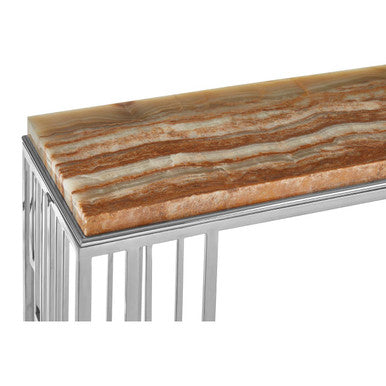 Relic Natural Onyx Stone and Silver Finish Console Table