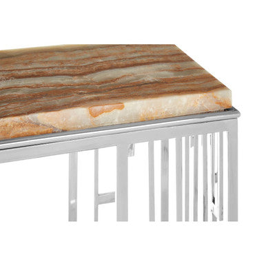 Relic Natural Onyx Stone and Silver Finish Console Table