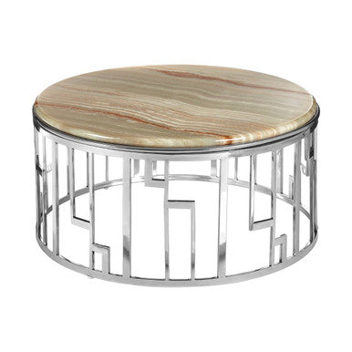 Relic Natural Onyx Stone nd Silver Finish Round Coffee Table