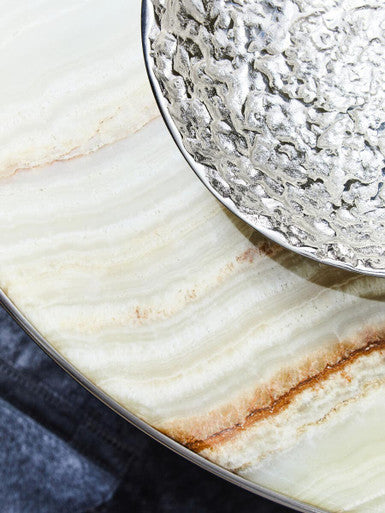 Relic Natural Onyx Stone nd Silver Finish Round Coffee Table