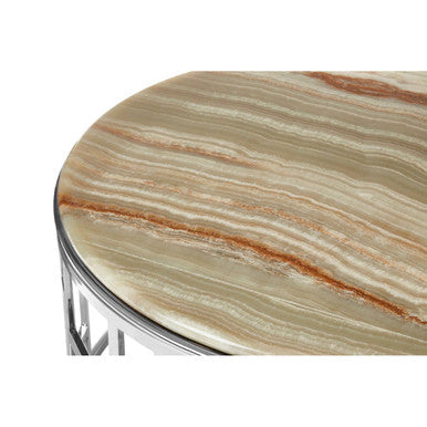 Relic Natural Onyx Stone nd Silver Finish Round Coffee Table