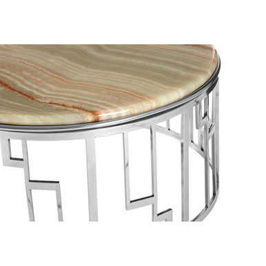 Relic Natural Onyx Stone nd Silver Finish Round Coffee Table