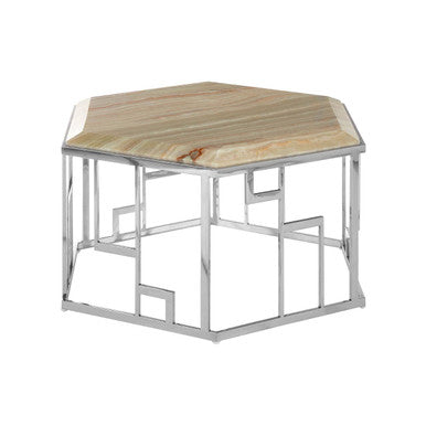 Relic Natural Onyx Stone nd Silver Finish Hexagonal Coffee Table