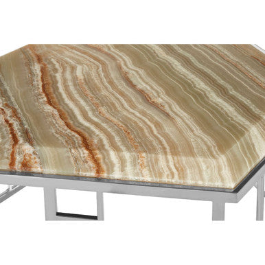 Relic Natural Onyx Stone nd Silver Finish Hexagonal Coffee Table