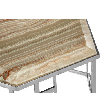 Relic Natural Onyx Stone nd Silver Finish Hexagonal Coffee Table