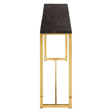 Relic Dark Petrified Wood and Brass Finish Console Table