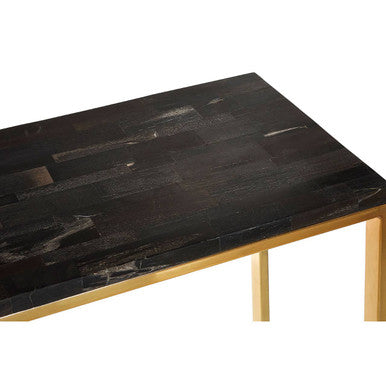 Relic Dark Petrified Wood and Brass Finish Console Table