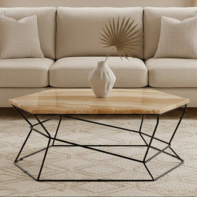 Relic Natural Onyx Stone and Black Finish Coffee Table