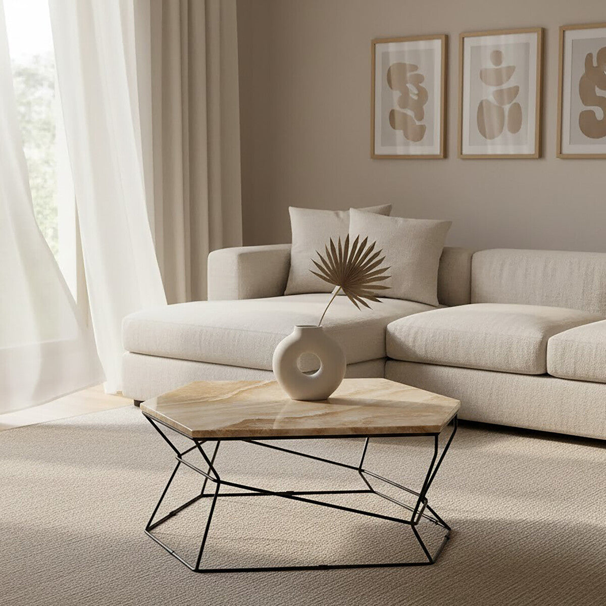 Relic Natural Onyx Stone and Black Finish Coffee Table
