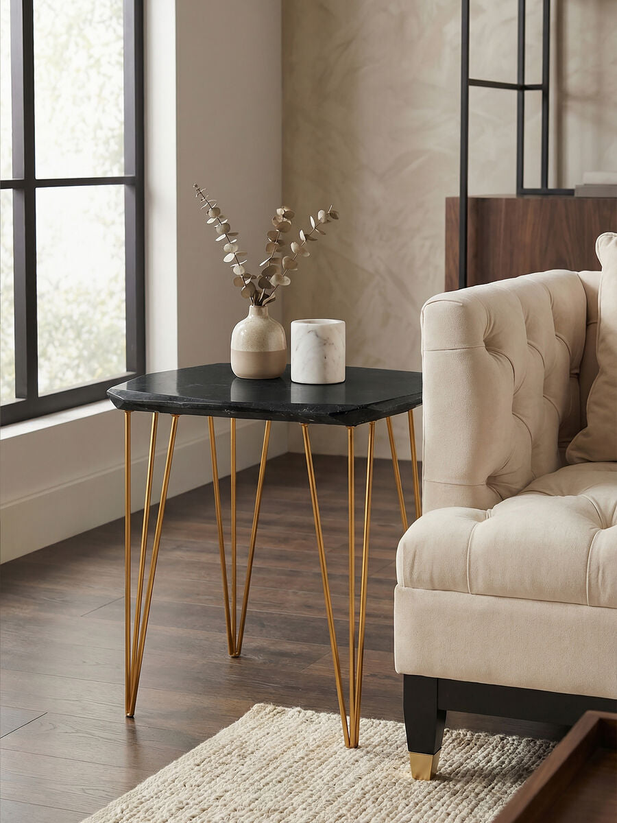 Relic Black Marble and Gold Finish Large Side Table