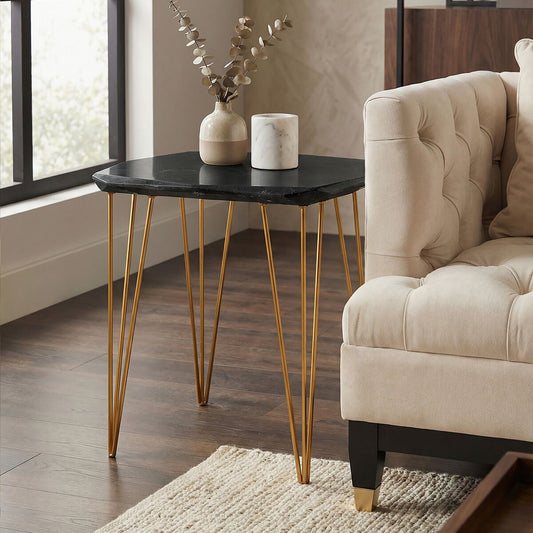 Relic Black Marble and Gold Finish Large Side Table