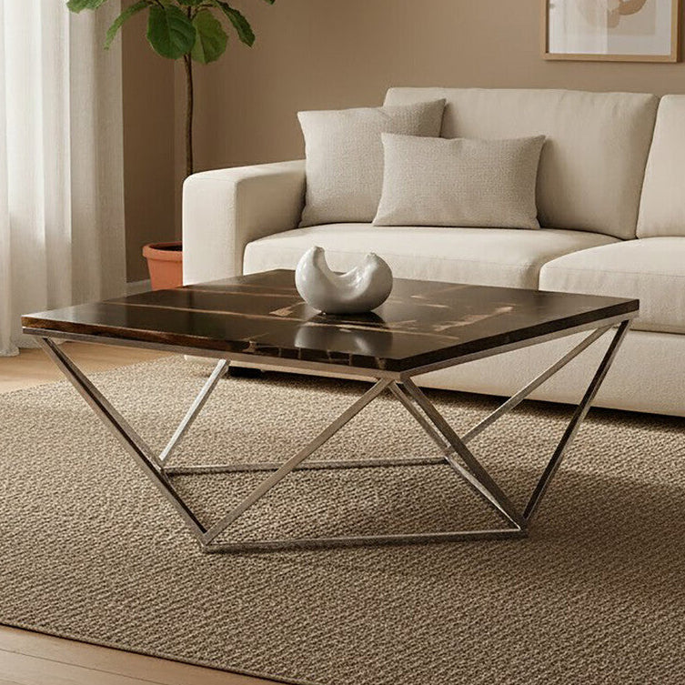Relic Dark Petrified Wood and Silver Finish Coffee Table