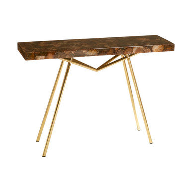 Relic Agate Stone and Brass Finish Console Table