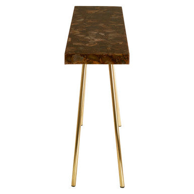 Relic Agate Stone and Brass Finish Console Table