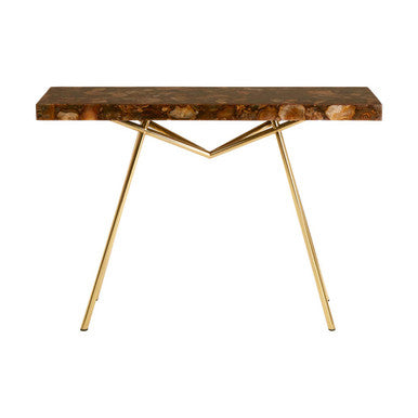 Relic Agate Stone and Brass Finish Console Table