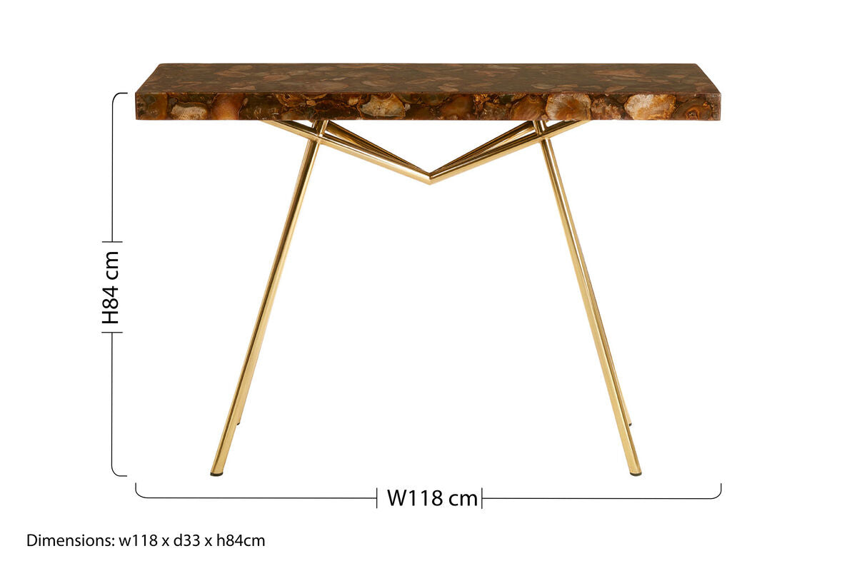 Relic Agate Stone and Brass Finish Console Table