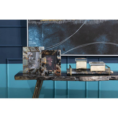 Relic Agate Stone and Brass Finish Console Table