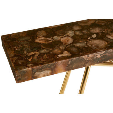 Relic Agate Stone and Brass Finish Console Table