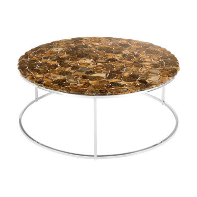 Relic Agate Stone and Silver Finish Round Coffee Table