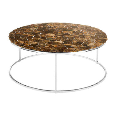 Relic Agate Stone and Silver Finish Round Coffee Table