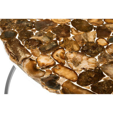 Relic Agate Stone and Silver Finish Round Coffee Table