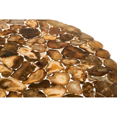 Relic Agate Stone and Silver Finish Round Coffee Table