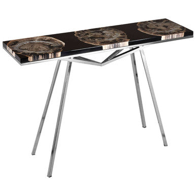 Relic Black Petrified Wood and Resin Console Table