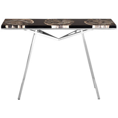 Relic Black Petrified Wood and Resin Console Table