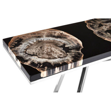 Relic Black Petrified Wood and Resin Console Table
