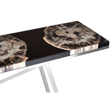 Relic Black Petrified Wood and Resin Console Table