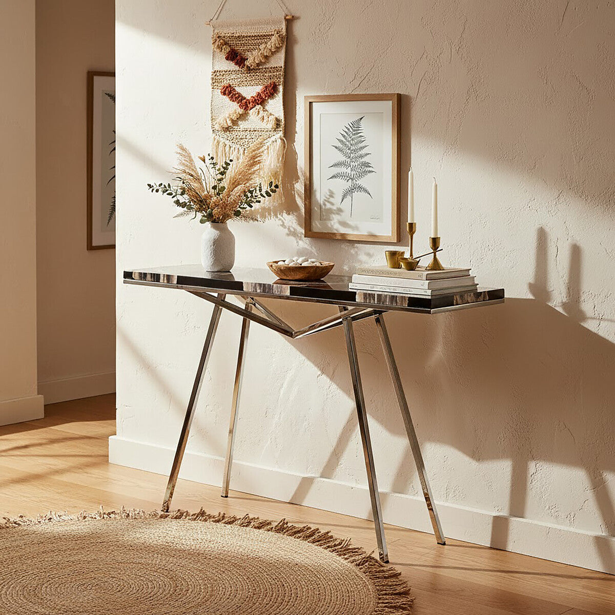 Relic Black Petrified Wood and Resin Console Table