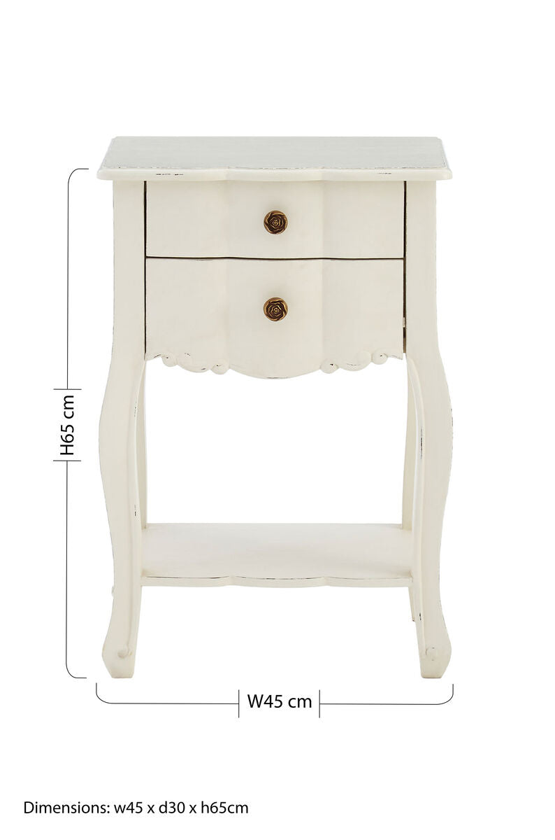 Loire White Wooden 2 Drawer Bedside Table