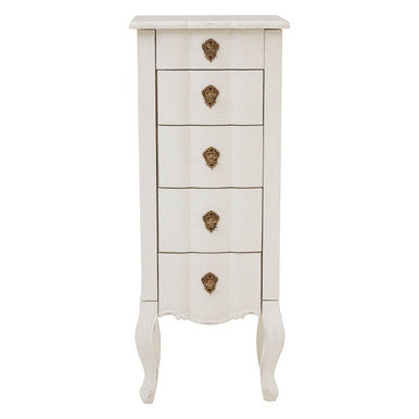 Loire White Wooden Small 5 Drawer Chest