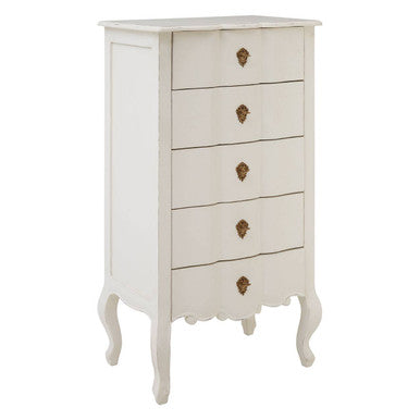 Loire White Wooden Large 5 Drawer Chest