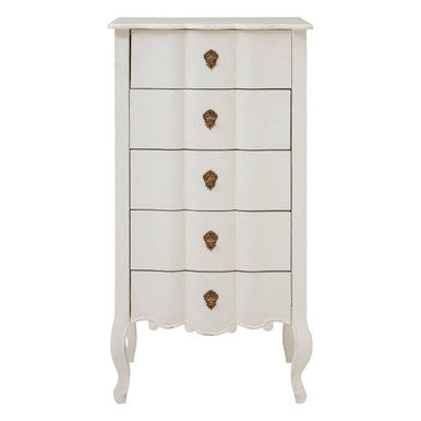 Loire White Wooden Large 5 Drawer Chest