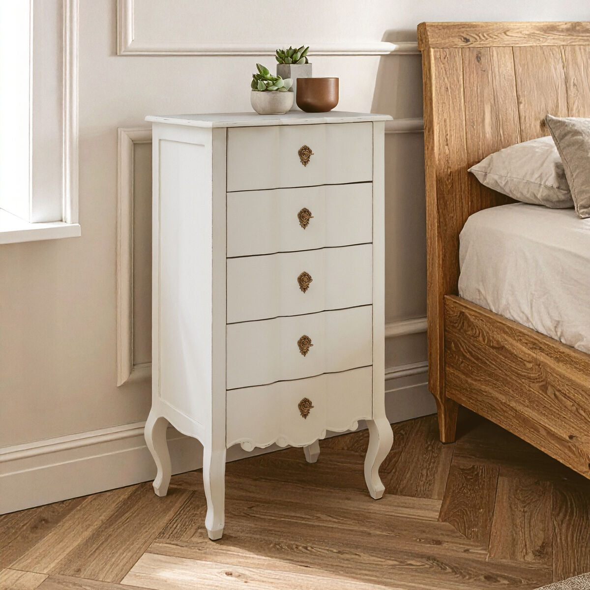 Loire White Wooden Large 5 Drawer Chest