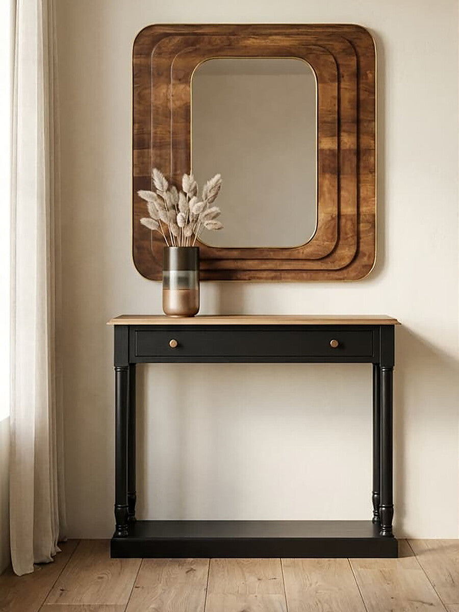 Loire Black and Natural Wood Top 1 Drawer Console Table