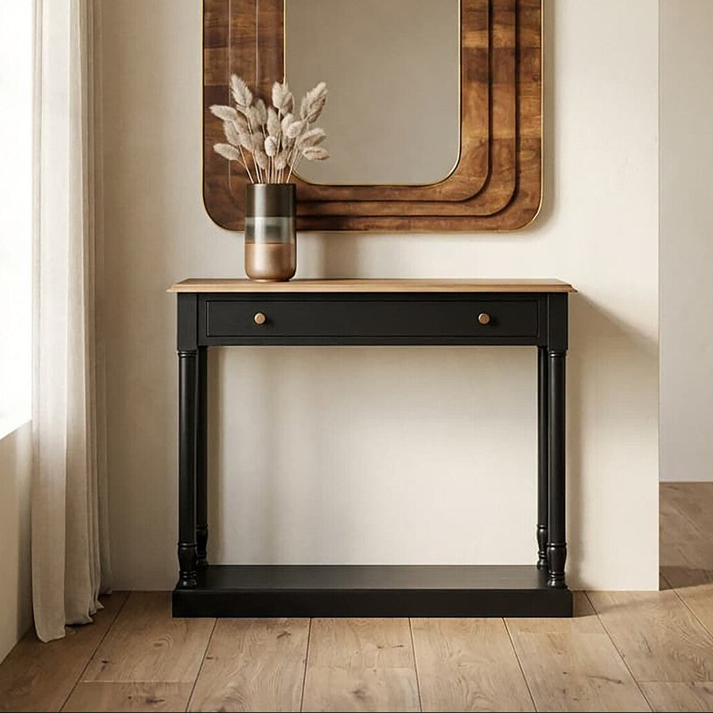 Loire Black and Natural Wood Top 1 Drawer Console Table