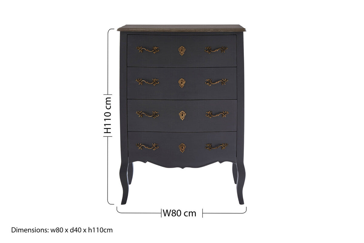 Loire Dark Grey Wooden 4 Drawer Chest