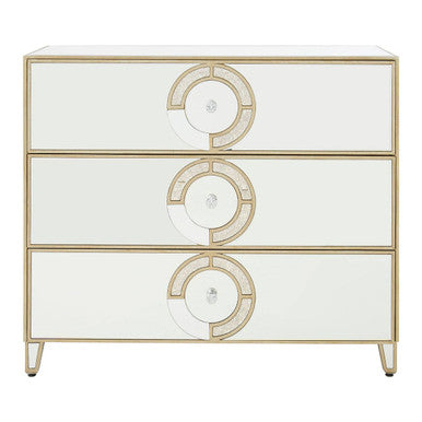 Knightsbridge Champagne Gold and Mirrored Chest of 3 Drawers
