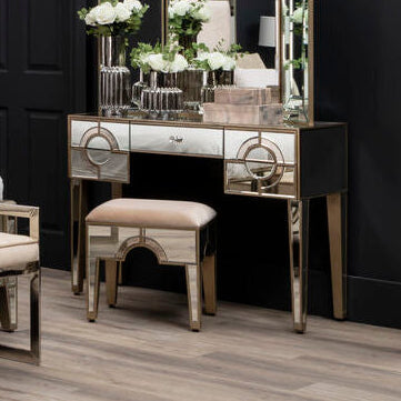 Mirrored Glass Console Table with Five Drawers and Crystal Style Knobs
