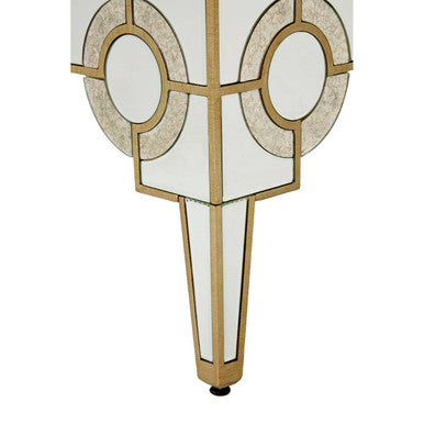 Antique Motif Mirrored Glass Coffee Table with Natural Gold Tone Border | Knightsbridge