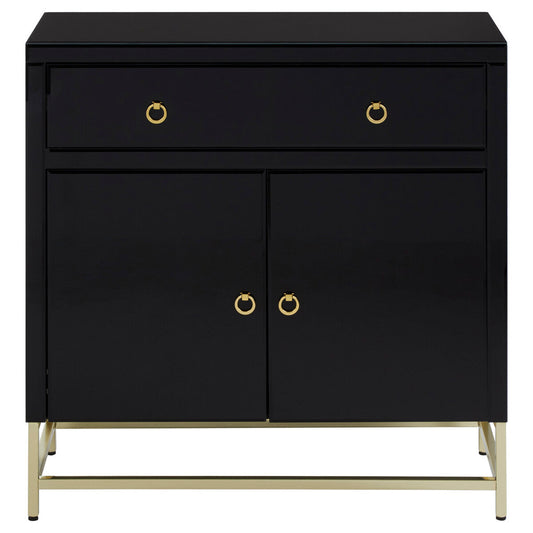 Kensington Townhouse Black Mirrored 2 Door Cabinet with Drawers