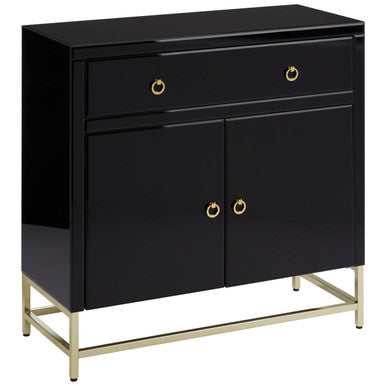 Kensington Townhouse Black Mirrored 2 Door Cabinet with Drawers