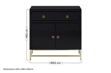 Kensington Townhouse Black Mirrored 2 Door Cabinet with Drawers