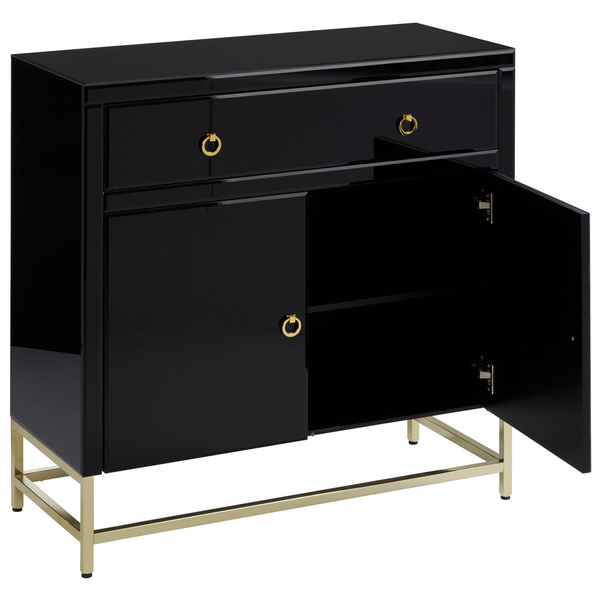 Kensington Townhouse Black Mirrored 2 Door Cabinet with Drawers