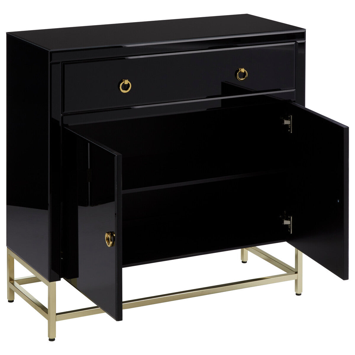 Kensington Townhouse Black Mirrored 2 Door Cabinet with Drawers