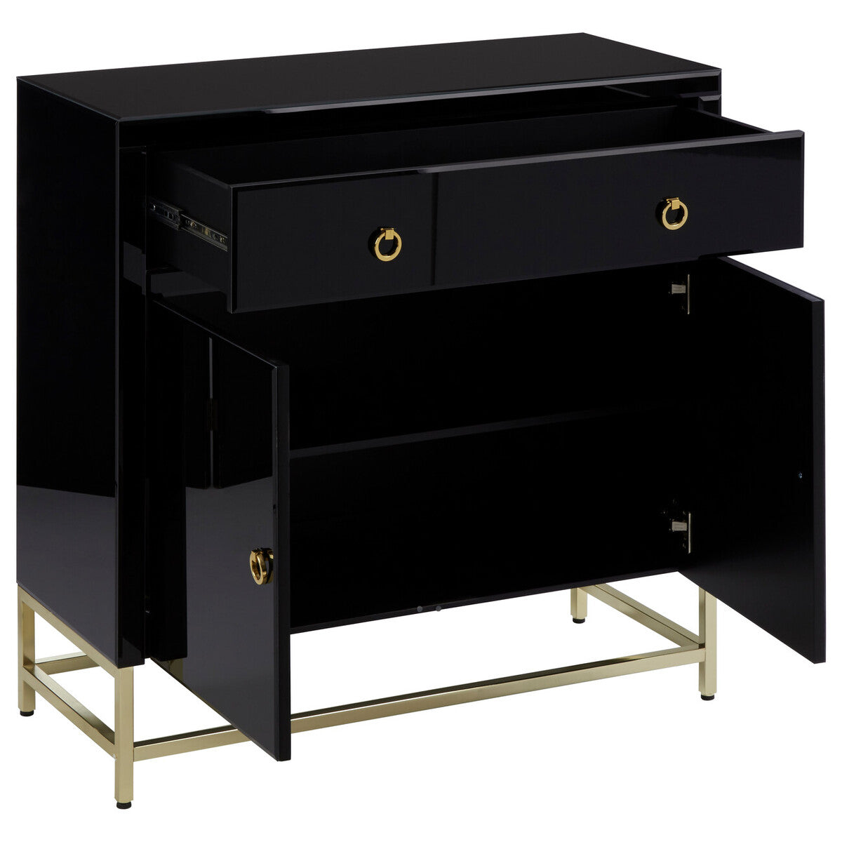 Kensington Townhouse Black Mirrored 2 Door Cabinet with Drawers