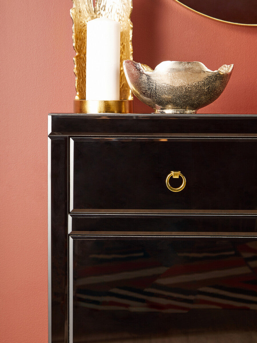 Kensington Townhouse Black Mirrored 2 Door Cabinet with Drawers